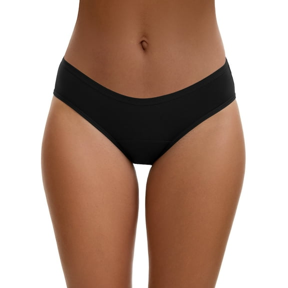 INSPIRE CHIC 3 Layers Leak Proof Briefs for Women's Cotton Mid-Waisted Elastic Waistband Underwear S Black