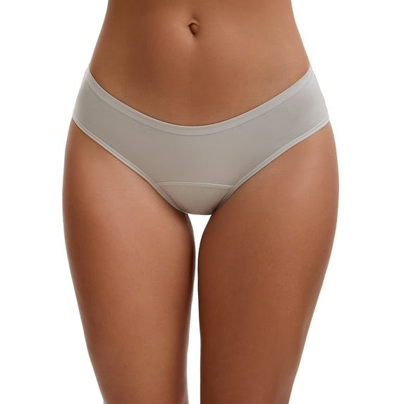 INSPIRE CHIC 3 Layers Leak Proof Briefs for Women's Cotton Mid-Waisted Elastic Waistband Underwear S Gray