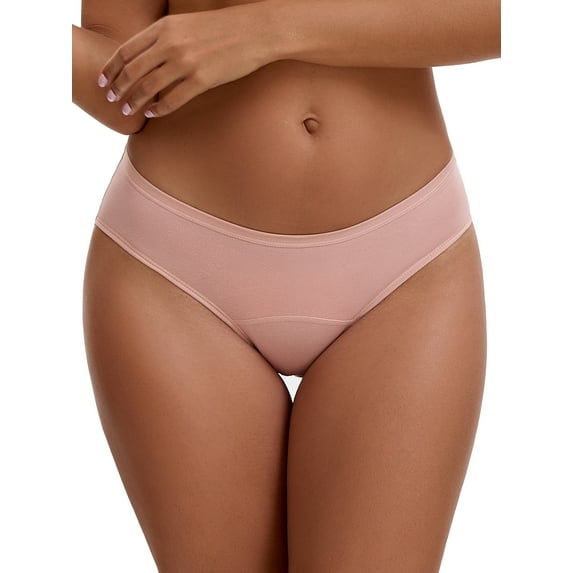 INSPIRE CHIC 3 Layers Leak Proof Briefs for Women's Cotton Mid-Waisted Elastic Waistband Underwear S Pink