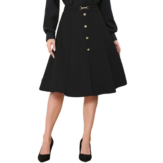 INSPIRE CHIC A-Line Midi Pleated Skirt for Women's Vintage Work High Waist Flare Business Skirts L Black