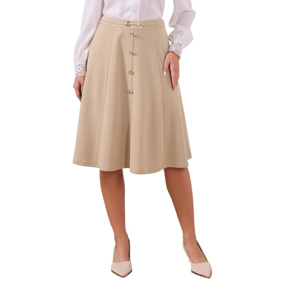 INSPIRE CHIC A-Line Midi Pleated Skirt for Women's Vintage Work High Waist Flare Business Skirts XS Khaki