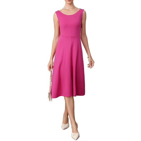INSPIRE CHIC A-line Midi Dress for Women's Sleeveless 2026 Work Office Dress L Hot Pink