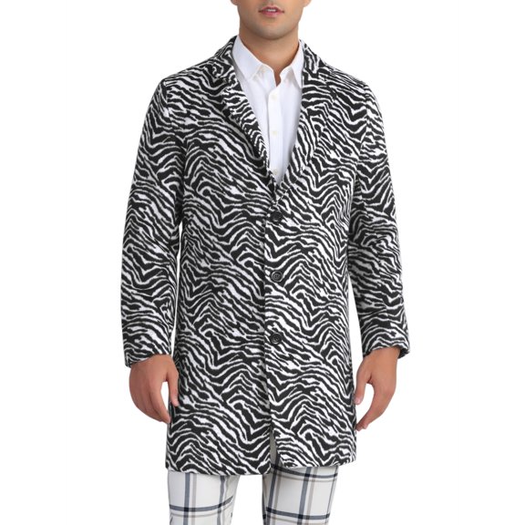 INSPIRE CHIC Animal Printed Trench Coat for Men's Notched Lapel Classic Vintage Winter Overcoats M Black White