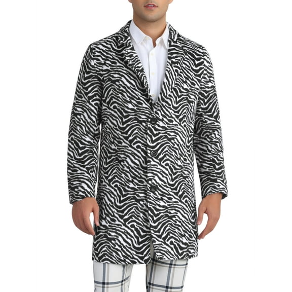 INSPIRE CHIC Animal Printed Trench Coat for Men's Notched Lapel Classic Vintage Winter Overcoats XL Black White