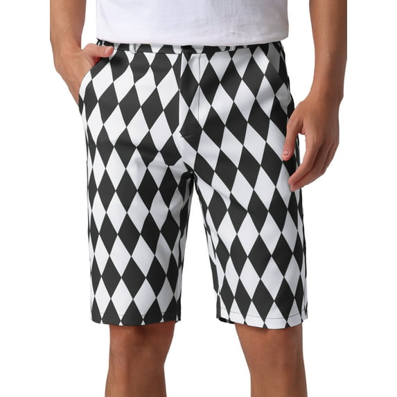 INSPIRE CHIC Argyle Pattern Shorts for Men's Regular Fit Flat Front Contrasting Colors Shorts 34 Black