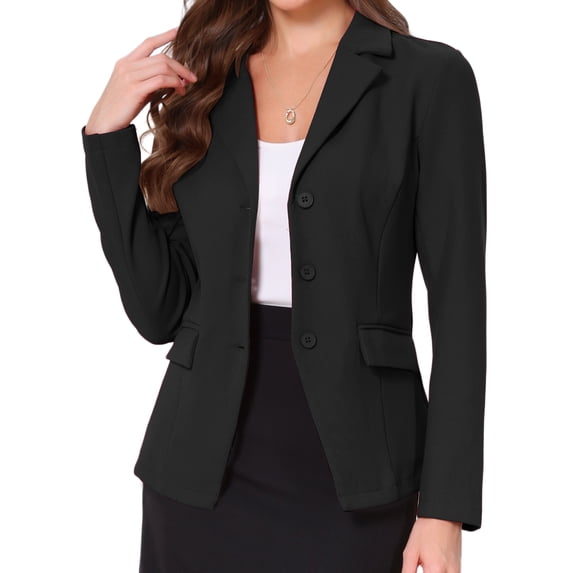 INSPIRE CHIC Blazers for Women Business Casual Long Sleeve Pockets Lapel Collar Suit Jackets Work Office Blazer XS Black