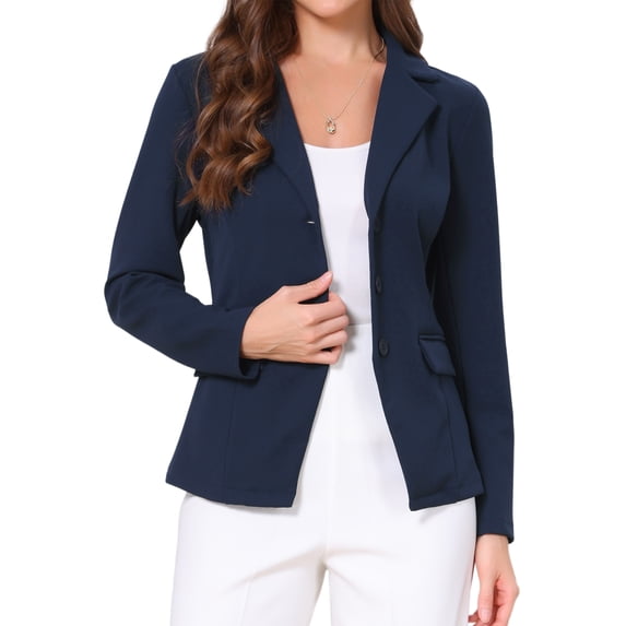 INSPIRE CHIC Blazers for Women Business Casual Long Sleeve Pockets Lapel Collar Suit Jackets Work Office Blazer XS Navy Blue