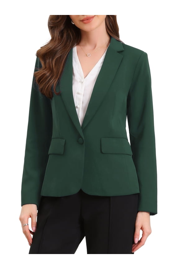 Blazers for Women Business Casual One Button Front Long Sleeve Work Office Suit Jackets with Shoulder Pads L Dark Green