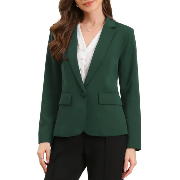 INSPIRE CHIC Blazers for Women Business Casual One Button Front Long Sleeve Work Office Suit Jackets with Shoulder Pads M Dark Green