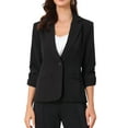 thumbnail image 1 of INSPIRE CHIC Blazers for Women Business Casual Ruched 3/4 Sleeve One Button Blazer for Work Suit Jacket S Black, 1 of 6