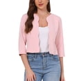 thumbnail image 1 of INSPIRE CHIC Blazers for Women's Open Front 3/4 Sleeve Crew Neck Work Office Suit Jackets Blazer L Pink, 1 of 1