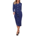 thumbnail image 1 of INSPIRE CHIC Bodycon Sweater Dress for Women's 2025 V Neck Long Sleeve Button Decor Knit Midi Dress XS Dark Blue, 1 of 5