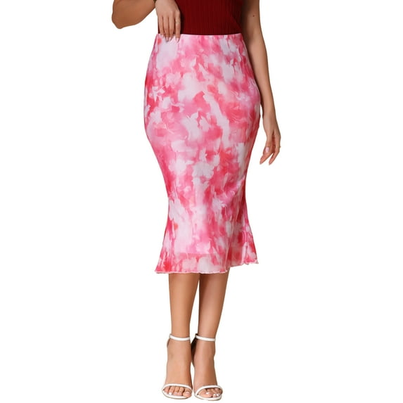 INSPIRE CHIC Bohemian Skirt for Women's Mesh Fishtail Bodycon Midi Skirt XS Pink