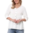 thumbnail image 1 of INSPIRE CHIC Boho Button Down Blouse for Women Long Sleeve V Neck Lightweight Dressy Casual Top S White, 1 of 6