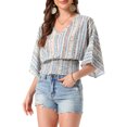 thumbnail image 1 of INSPIRE CHIC Boho Top for Women's Chiffon Smocked Batwing Dolman Sleeve Blouse XS Blue White, 1 of 5