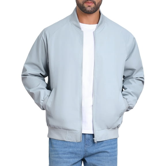 INSPIRE CHIC Bomber Jacket for Men's Autumn Outerwear Full Zip Up Ribbed Cuffs Baseball Jacket 2XL Gray