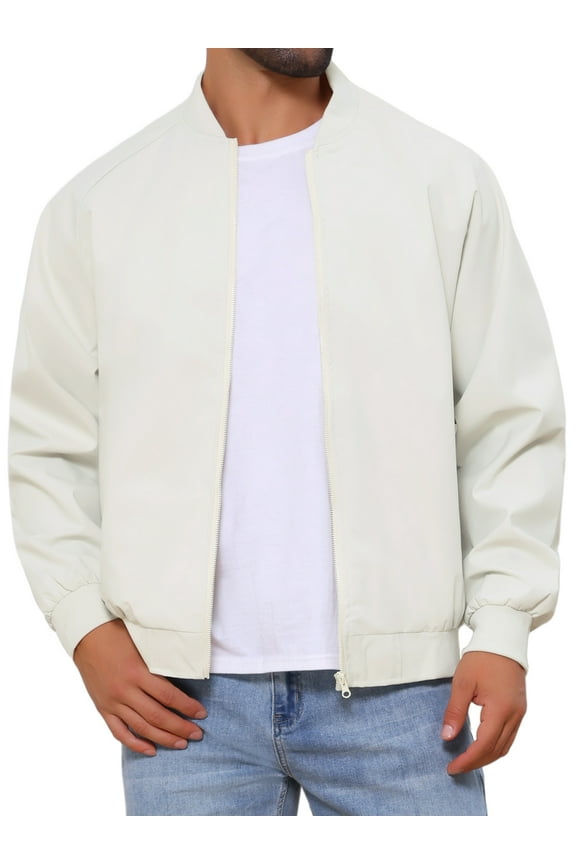 Bomber Jacket for Men's Autumn Outerwear Full Zip Up Ribbed Cuffs Baseball Jacket M Beige