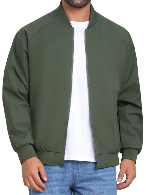 Bomber Jacket for Men's Autumn Outerwear Full Zip Up Ribbed Cuffs Baseball Jacket XL Green