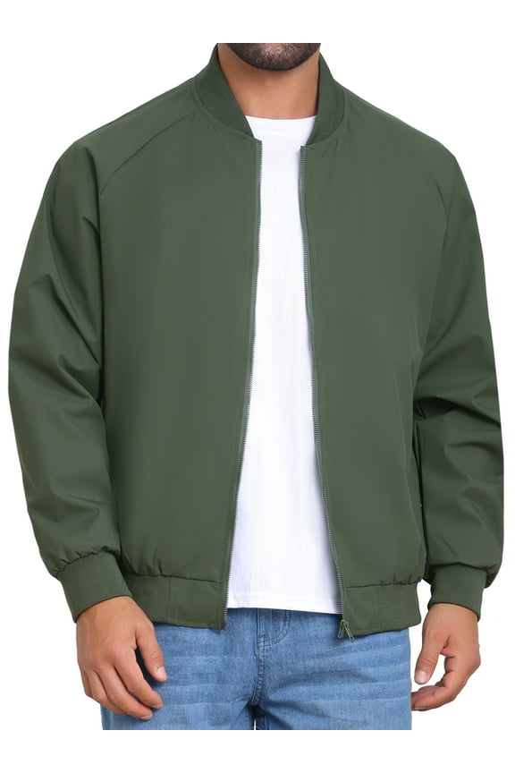 Bomber Jacket for Men's Autumn Outerwear Full Zip Up Ribbed Cuffs Baseball Jacket XL Green