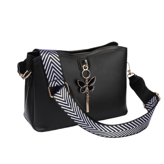 INSPIRE CHIC Bucket Crossbody Bags Multiple Pockets Shoulder Bag Metal Butterfly Pendant with Strap for Women Black