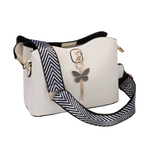 INSPIRE CHIC Bucket Crossbody Bags Multiple Pockets Shoulder Bag Metal Butterfly Pendant with Strap for Women White