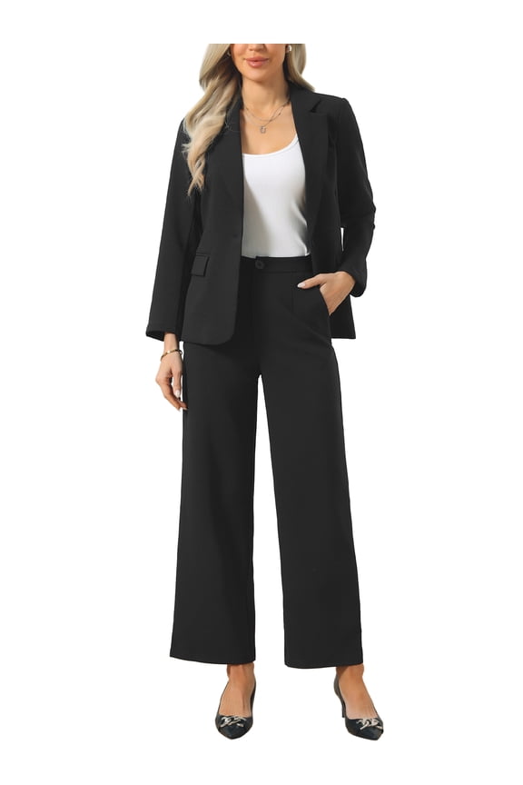 Business Blazer Pants Set for Women's One Button Office Work 2 Piece Pant Suit XS Black
