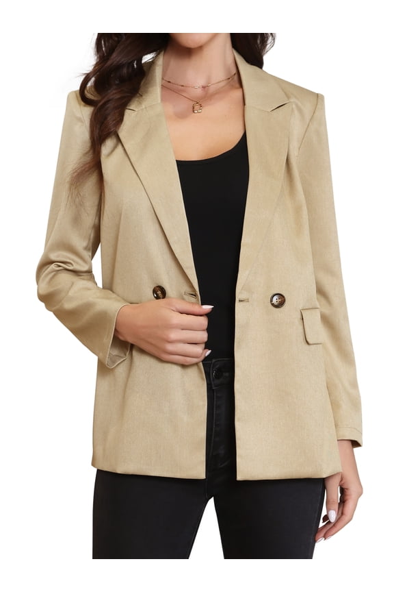 Business Casual Blazer for Women's Notch Lapel Long Sleeve Oversized Suit Jacket L Khaki