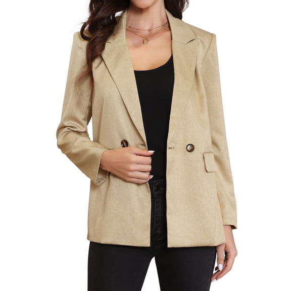 INSPIRE CHIC Business Casual Blazer for Women's Notch Lapel Long Sleeve Oversized Suit Jacket M Khaki