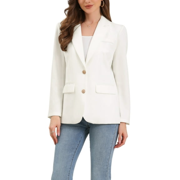 INSPIRE CHIC Business Casual Blazer for Women's Notched Lapel Long Sleeve Single Breasted Work Suit Jackets L White