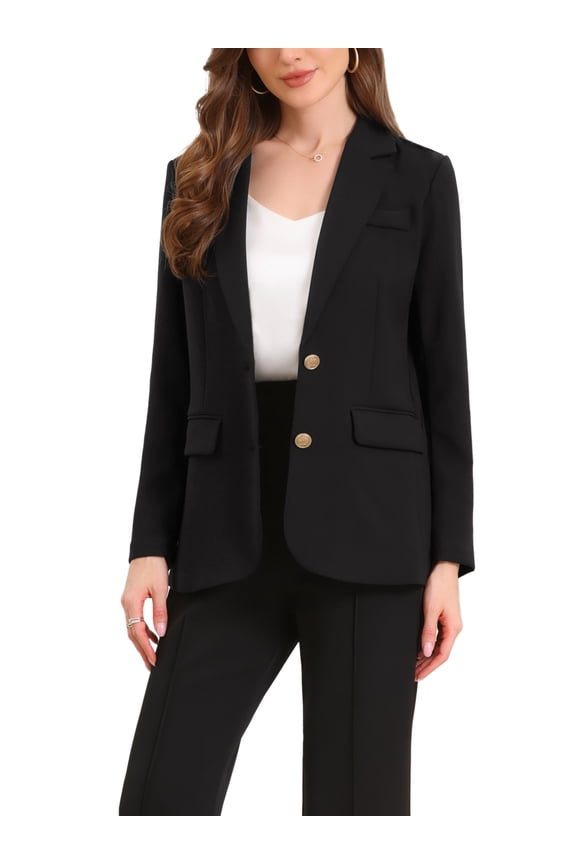 Women's Blazer Notched Lapel Long Sleeve Single Breasted Work Suit Jackets XS Black