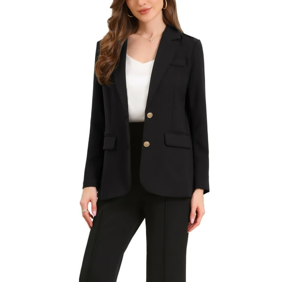 INSPIRE CHIC Women's Blazer Notched Lapel Long Sleeve Single Breasted Work Suit Jackets XS Black