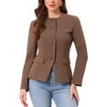 thumbnail image 1 of INSPIRE CHIC Women's Crewneck Button Down Long Sleeve Blazer Jacket Brown M, 1 of 6