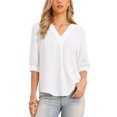 thumbnail image 1 of INSPIRE CHIC Business Casual Tops for Women V Neck 3/4 Sleeve Summer Top Chiffon Blouses S White, 1 of 6