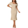 thumbnail image 1 of INSPIRE CHIC Business Elegant Dresses for Women's Sweetheart Neck Puff Short Sleeve Mermaid Midi Dress XL Beige, 1 of 6