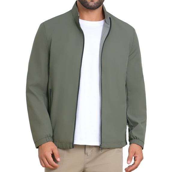 INSPIRE CHIC Business Jacket for Men's Lined Stand Collar Full Zip Up Lined Formal Golf Jacket XL Gray