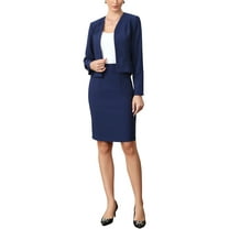 INSPIRE CHIC Business Skirt Suit Set for Women 2 Piece Office Work Open Front Cropped Blazer Jacket Pencil Skirt XS Dark Blue