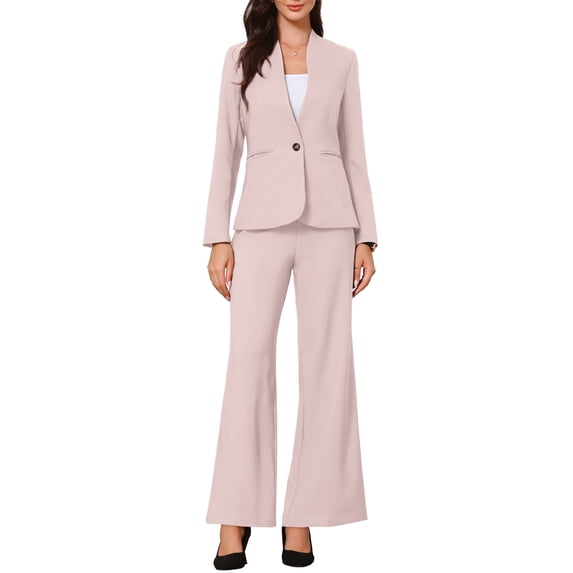 INSPIRE CHIC Business Suit for Women's 2 Piece Collarless Matching Set Work Outfit Blazer and Pants Sets L Pink Beige