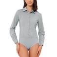 thumbnail image 1 of INSPIRE CHIC Women's Button Down Bodysuit Collared Lapel Long Sleeve Work Shirt Top L Grey, 1 of 6