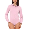 thumbnail image 1 of INSPIRE CHIC Women's Button Down Bodysuit Collared Lapel Long Sleeve Work Shirt Top L Pink, 1 of 6