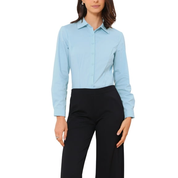 INSPIRE CHIC Button Down Bodysuit for Women's Lapel Long Sleeve Business Work Collared Shirt Top Bodysuits XL Light Blue