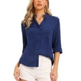 thumbnail image 1 of INSPIRE CHIC Button Down Shirts for Women's Half Sleeve Stand Collared Tops Summer Casual Blouses XS Dark Blue, 1 of 6