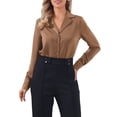 thumbnail image 1 of INSPIRE CHIC Button Up Leotard Shirt for Women's Satin Long Sleeve Notched Lapel Business Work Bodysuit XS Light Brown, 1 of 6