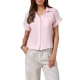 thumbnail image 1 of INSPIRE CHIC Button Up Shirt for Women's Casual Work Short Sleeve Summer Collared Blouse M Pink, 1 of 6