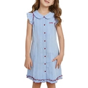 INSPIRE CHIC CHERRYSOUL Girls Gingham Dress Button Down Ruffle Sleeve Peter Pan CollarMidi Dresses for 5-12 Y Kids 8 Years Blue