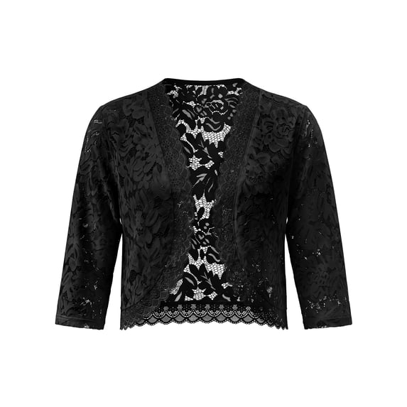 INSPIRE CHIC Girls Halloween Lace Shrug Cardigan Floral 3/4 Sleeve Sheer Floral Bolero Top for Kids 5-12 Years 5-6 Years Black