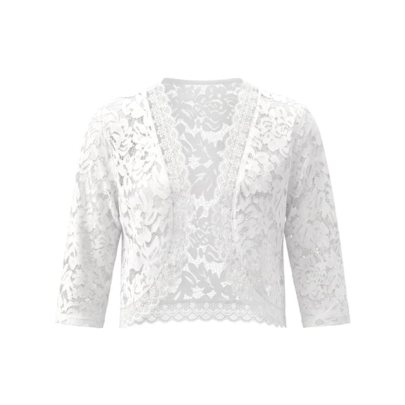 INSPIRE CHIC Girls Halloween Lace Shrug Cardigan Floral 3/4 Sleeve Sheer Floral Bolero Top for Kids 5-12 Years 5-6 Years White