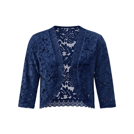 INSPIRE CHIC Girls Halloween Lace Shrug Cardigan Floral 3/4 Sleeve Sheer Floral Bolero Top for Kids 5-12 Years 7-8 Years Navy Blue