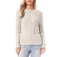thumbnail image 1 of INSPIRE CHIC Cable Knit Sweater for Women's Round Neck Drop-Shoulder Long Sleeve Casual Fall Winter Sweater L Apricot, 1 of 6