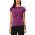 thumbnail image 1 of INSPIRE CHIC Cap Sleeve Dressy Top for Women's Boat Neck Office Work Belted Peplum Tops S Dark Purple, 1 of 6