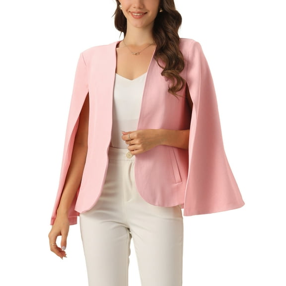 INSPIRE CHIC Cape Sleeve Blazer for Women's Business Work Open Front Casual Jacket Coat L Pink